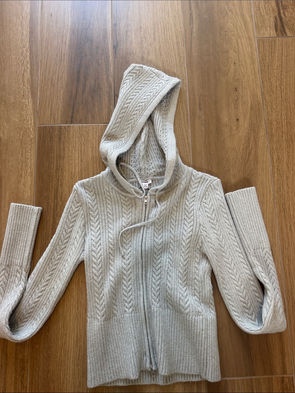 Garage adult size p/s petite small light gray knitted zip up hoodie